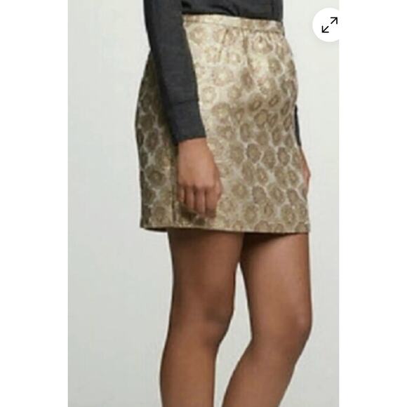 J.Crew Skirt Womens 0 Gold Metallic Jacquard Mini Silk Blend - Picture 3 of 9